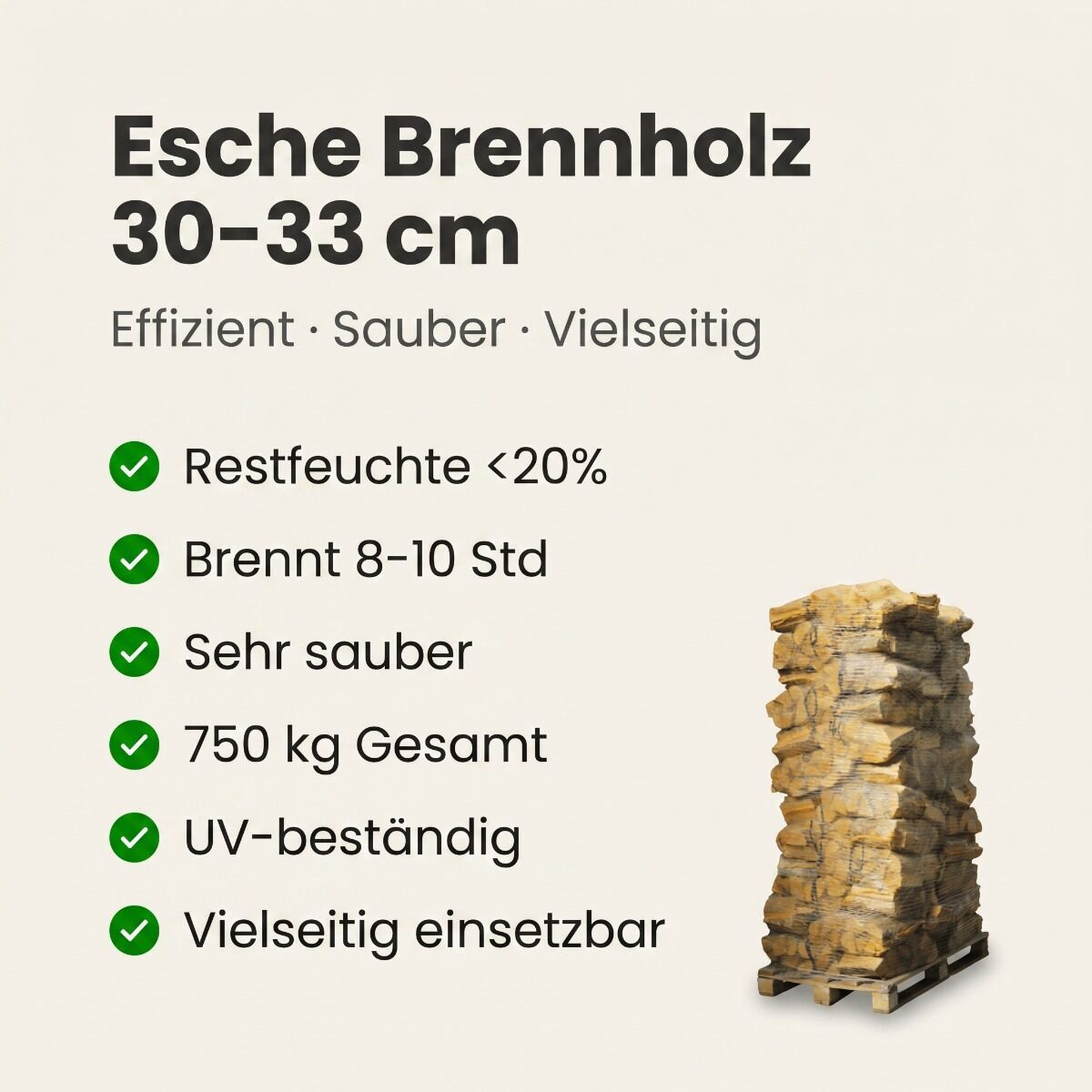 88 Netze Kammergetrocknetes gespalten Esche Brennholz 30-33 cm