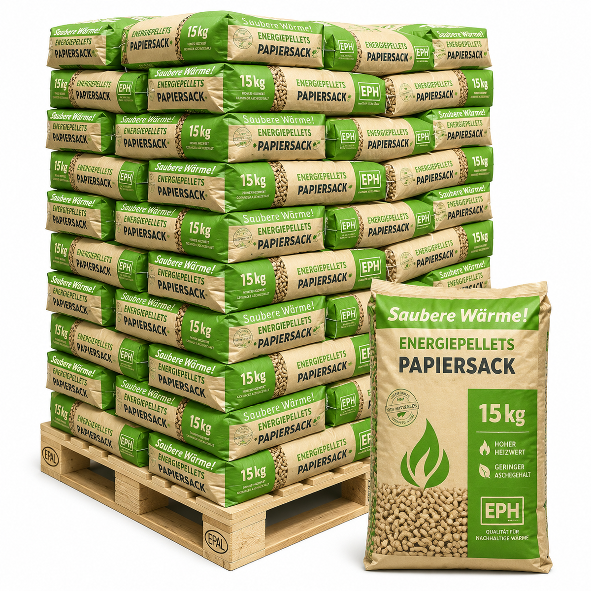 EPH Holzpellets im Papiersack, ENplusA1, 65 x 15kg Palette