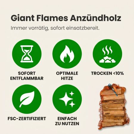 Palette Giant Flames Anzündholz 96 Netzsäcke x 12.5L (1200L)